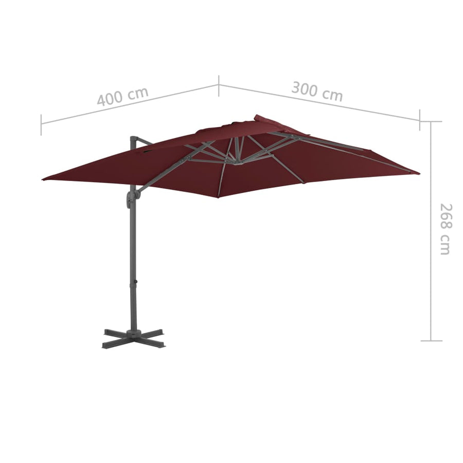 Zweefparasol Met Aluminium Paal 400 x 300 cm Bordeauxrood