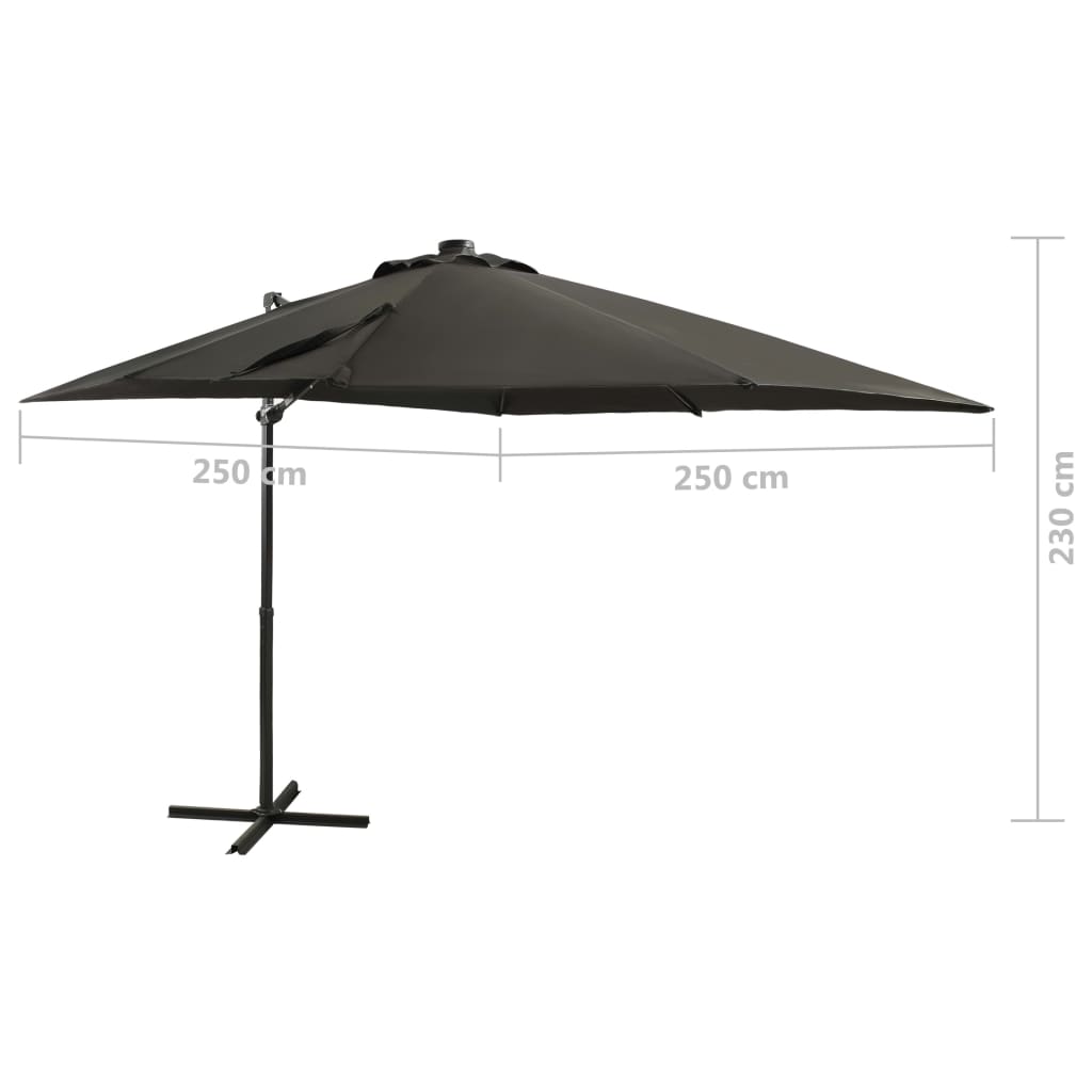 Zweefparasol Met Paal En Led-Verlichting Kleur 250 cm Antraciet