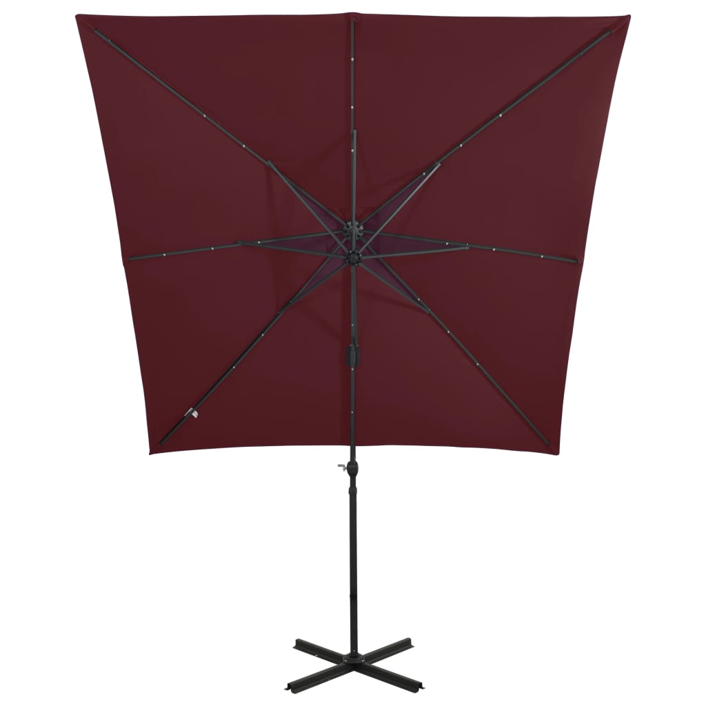 Zweefparasol Met Paal En Led-Verlichting 250 cm Bordeauxrood