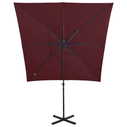 Zweefparasol Met Paal En Led-Verlichting 250 cm Bordeauxrood