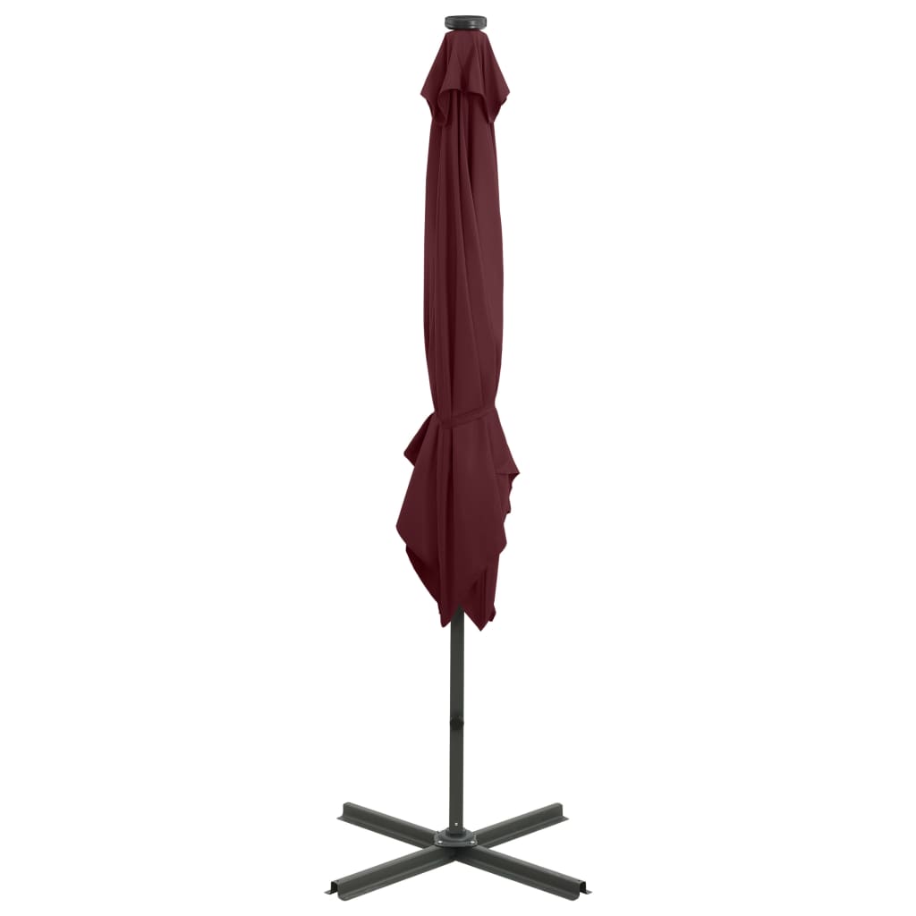 Zweefparasol Met Paal En Led-Verlichting 250 cm Bordeauxrood