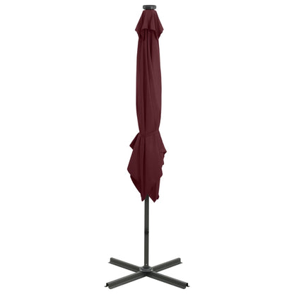Zweefparasol Met Paal En Led-Verlichting 250 cm Bordeauxrood