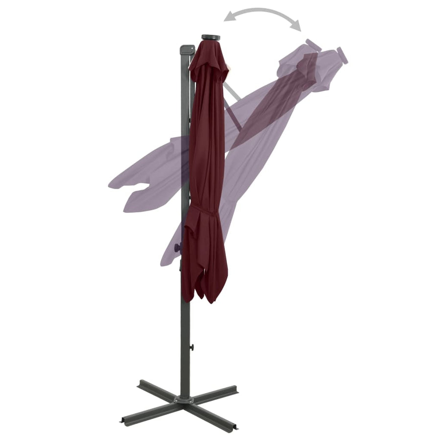 Zweefparasol Met Paal En Led-Verlichting 250 cm Bordeauxrood