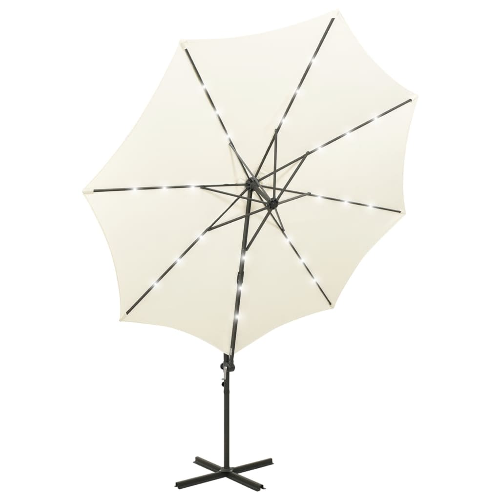 Zweefparasol Met Paal En Led-Verlichting 300 Cm Kleurig Zand