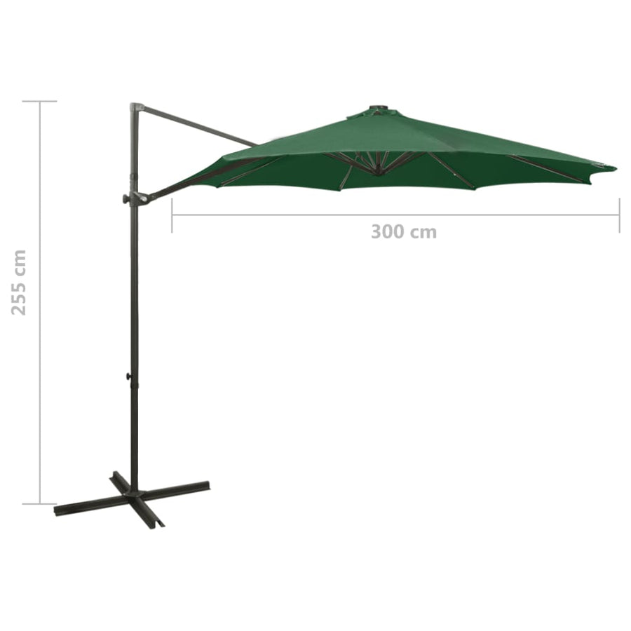 Zweefparasol Met Paal En Led-Verlichting 300 Cm Groen