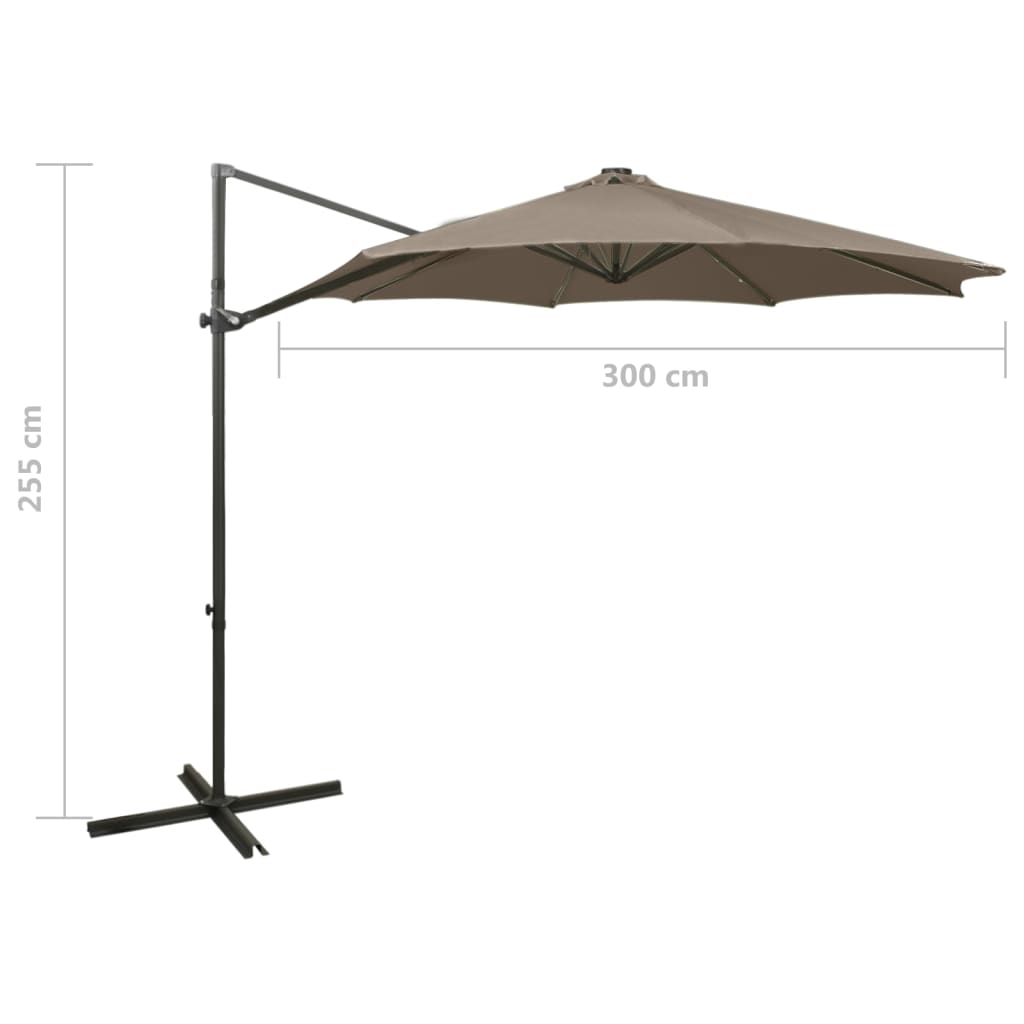 Zweefparasol Met Paal En Led-Verlichting 300 Cm Taupe