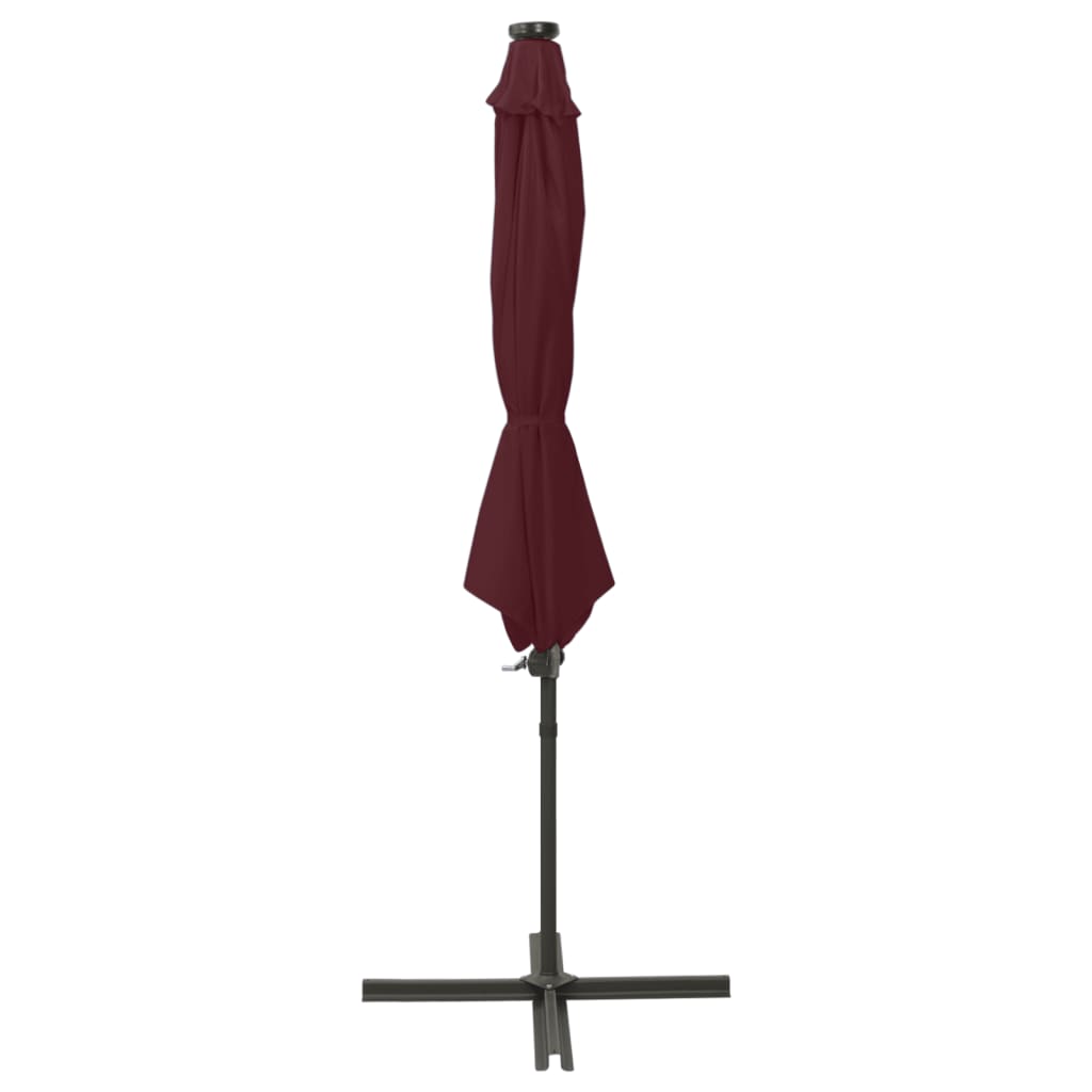 Zweefparasol Met Paal En Led-Verlichting 300 Cm Bordeauxrood