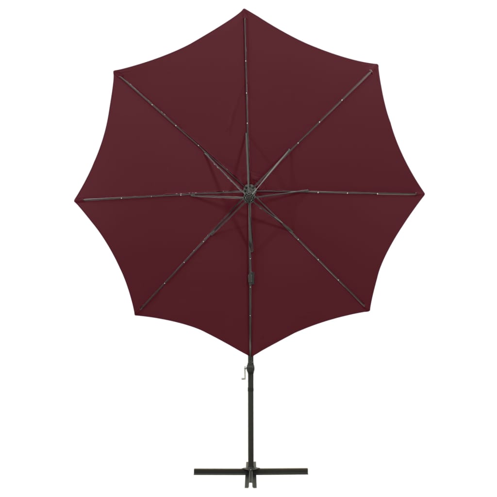 Zweefparasol Met Paal En Led-Verlichting 300 Cm Bordeauxrood