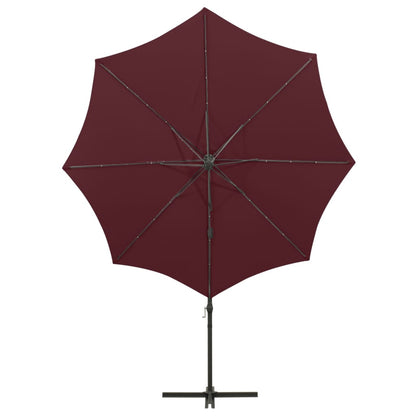 Zweefparasol Met Paal En Led-Verlichting 300 Cm Bordeauxrood
