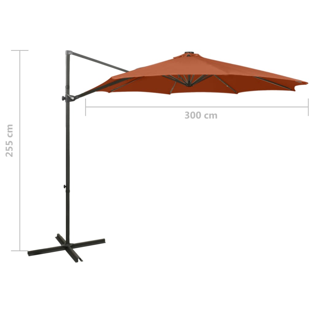 Zweefparasol Met Paal En Led-Verlichting 300 Cm Kleur Terracotta