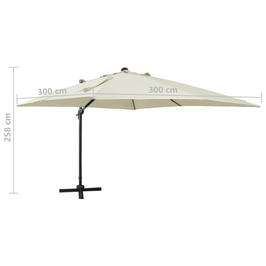 Zweefparasol Met Paal En Led-Verlichting 300 Cm Zandkleurig