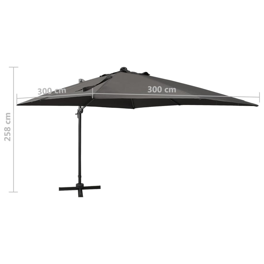 Zweefparasol Met Paal En Led-Verlichting 300 Cm Antracietkleur