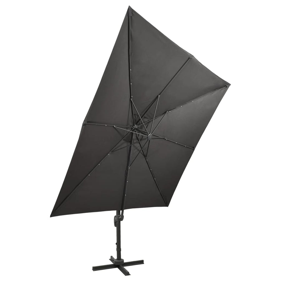 Zweefparasol Met Paal En Led-Verlichting 300 Cm Antracietkleur