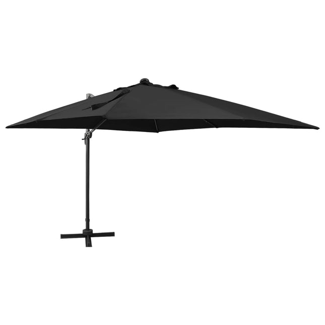 Zweefparasol Met Paal En Led-Verlichting 300 Cm Zwart