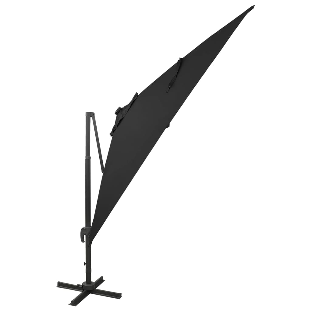 Zweefparasol Met Paal En Led-Verlichting 300 Cm Zwart