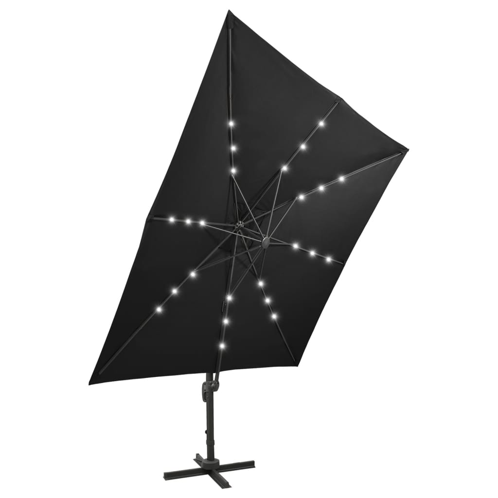 Zweefparasol Met Paal En Led-Verlichting 300 Cm Zwart