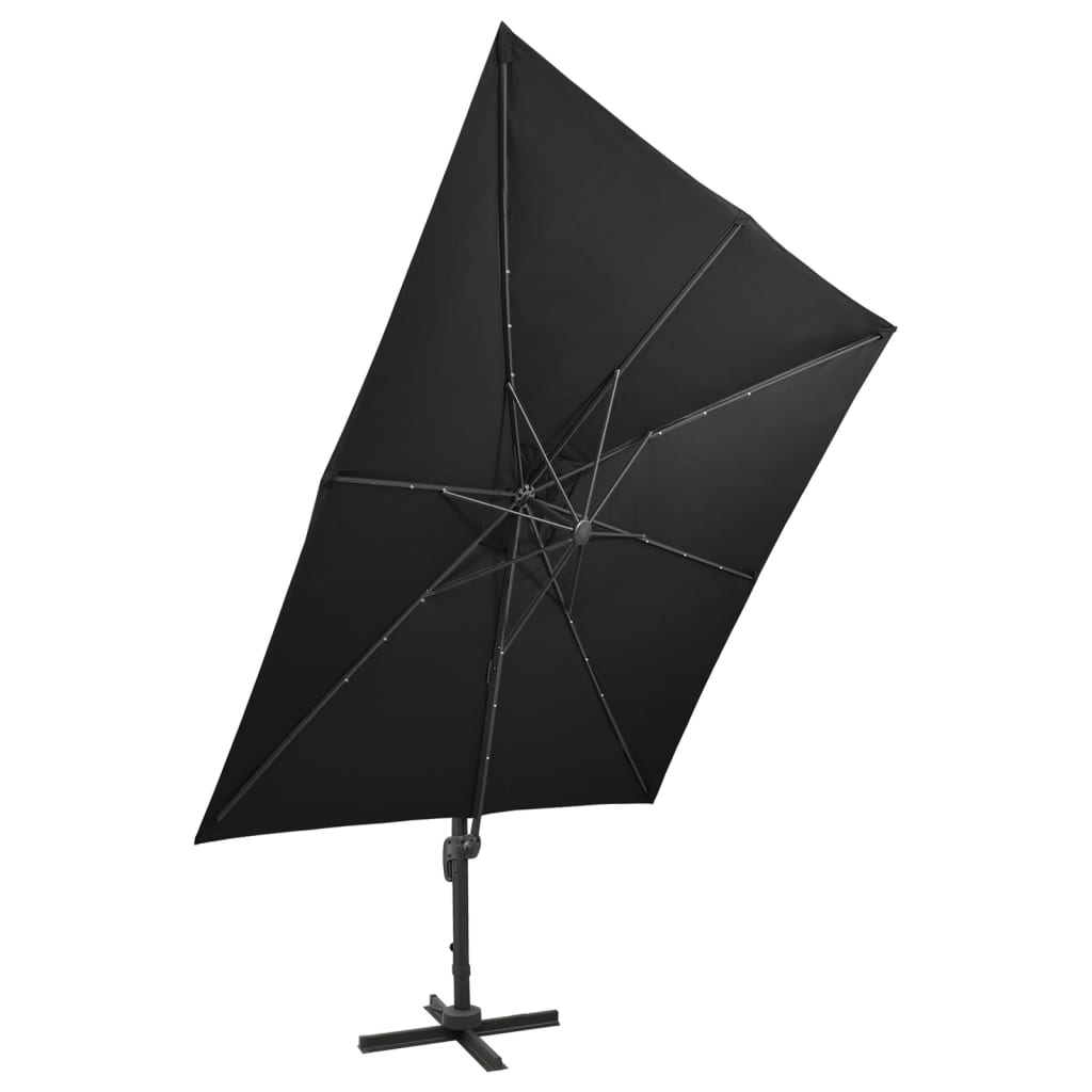 Zweefparasol Met Paal En Led-Verlichting 300 Cm Zwart