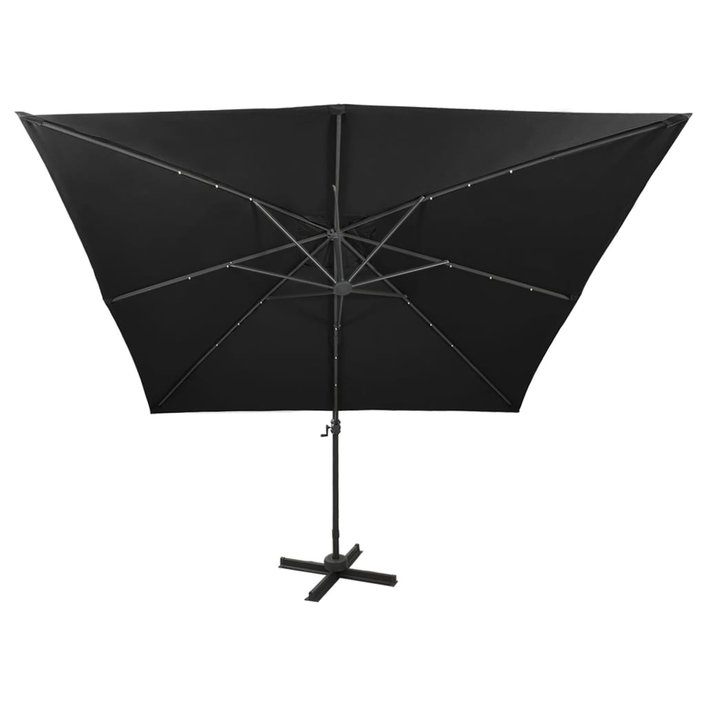 Zweefparasol Met Paal En Led-Verlichting 300 Cm Zwart
