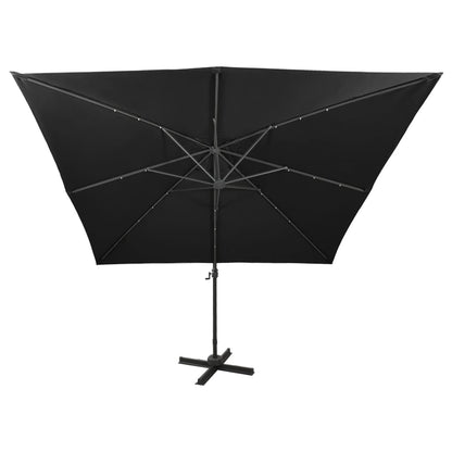 Zweefparasol Met Paal En Led-Verlichting 300 Cm Zwart