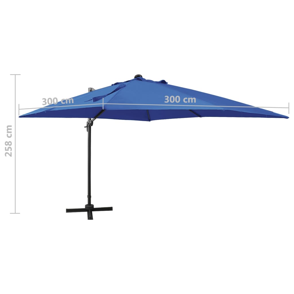 Zweefparasol Met Paal En Led-Verlichting 300 Cm Azuurblauw azure blue