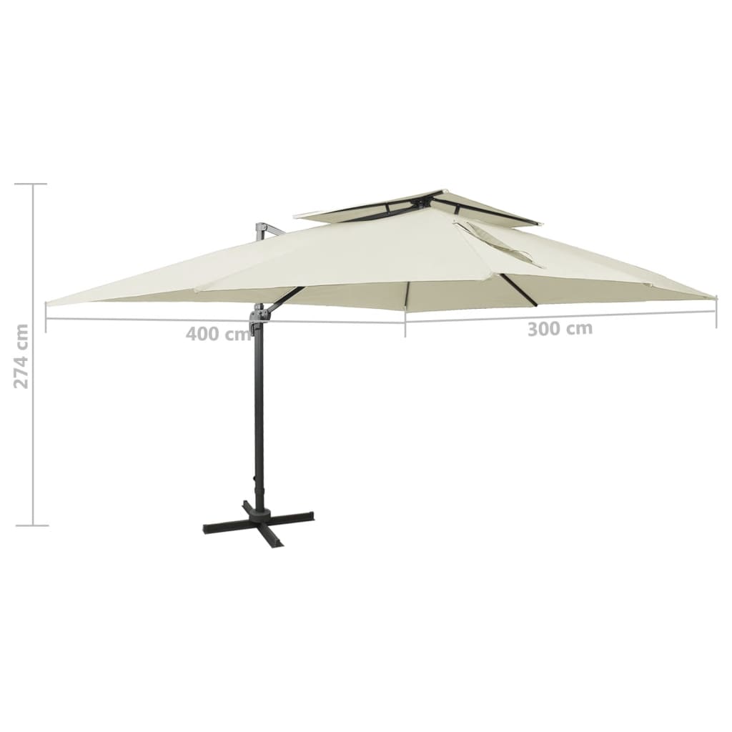 Zweefparasol Met Dubbel Dak 400X300 Cm Zandkleurig 300 x 400 cm