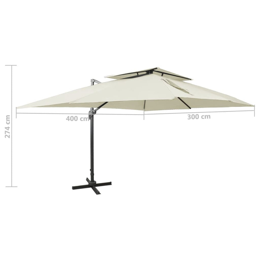 Zweefparasol Met Dubbel Dak 400X300 Cm Zandkleurig 300 x 400 cm