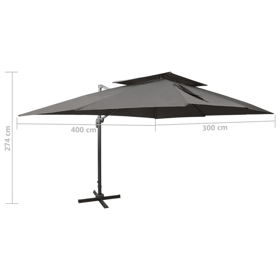 Zweefparasol Met Dubbel Dak 400X300 Cm Kleurig 300 x 400 cm Antraciet