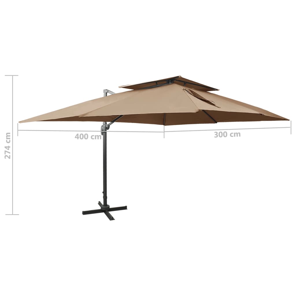 Zweefparasol Met Dubbel Dak 400X300 Cm Taupe 300 x 400 cm