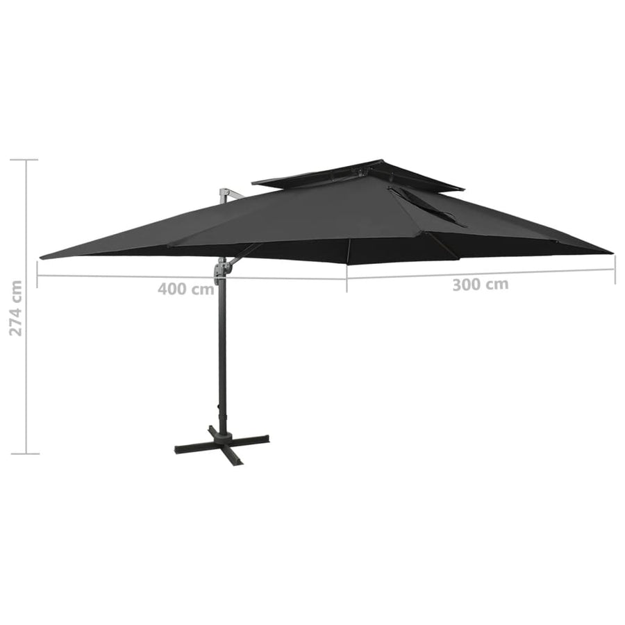 Zweefparasol Met Dubbel Dak 400X300 Cm Zwart 300 x 400 cm