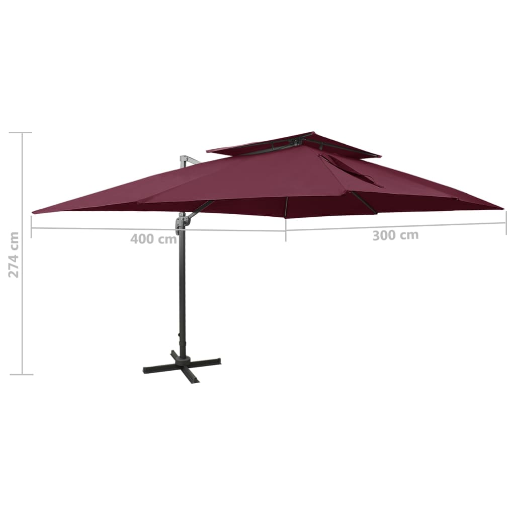 Zweefparasol Met Dubbel Dak 400X300 Cm Bordeauxrood 300 x 400 cm