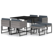 Tuinset 9-delig poly rattan grijs
