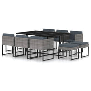 Tuinset poly rattan grijs 11-delig met kussens