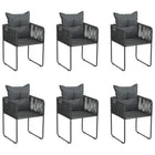 Garden chairs 6 pcs with cushions poly rattan black