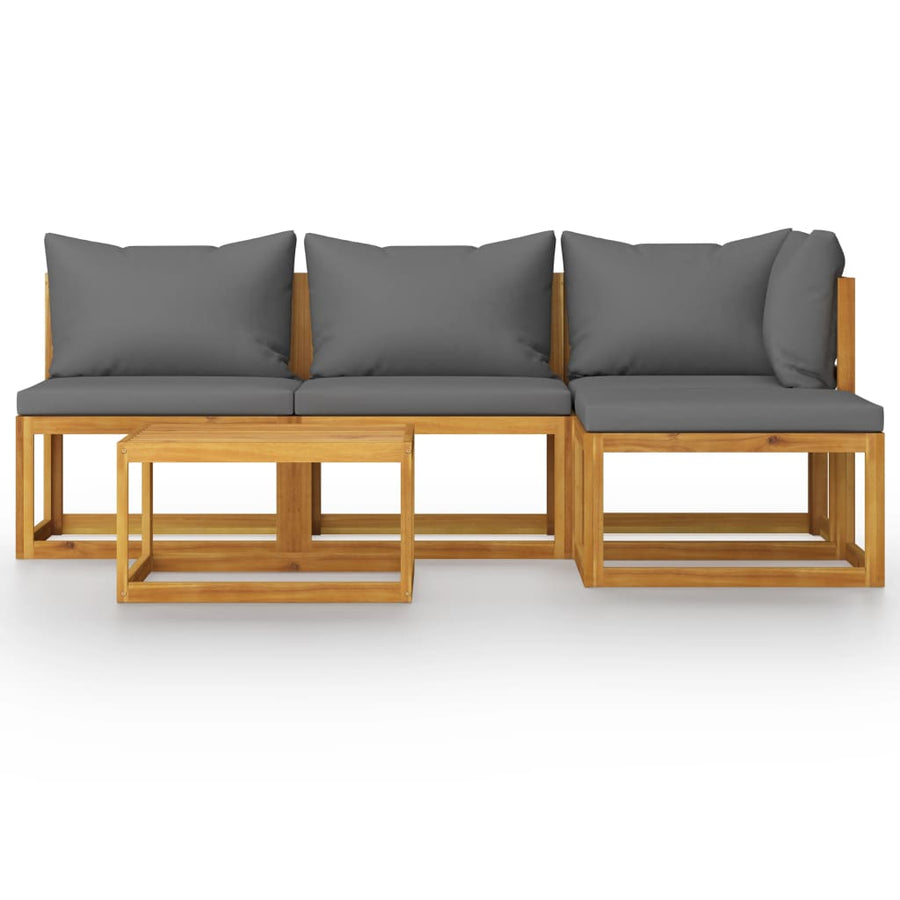 5-Delige Loungeset Met Kussens Massief Acaciahout Donkergrijs hoek + 2x midden + voetensteun + Tafel