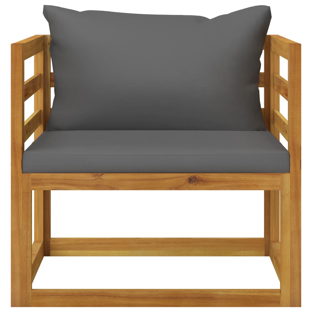 6-Delige Loungeset Met Kussens Massief Acaciahout Donkergrijs 2x hoek + midden + Fauteuil + voetensteun + Tafel