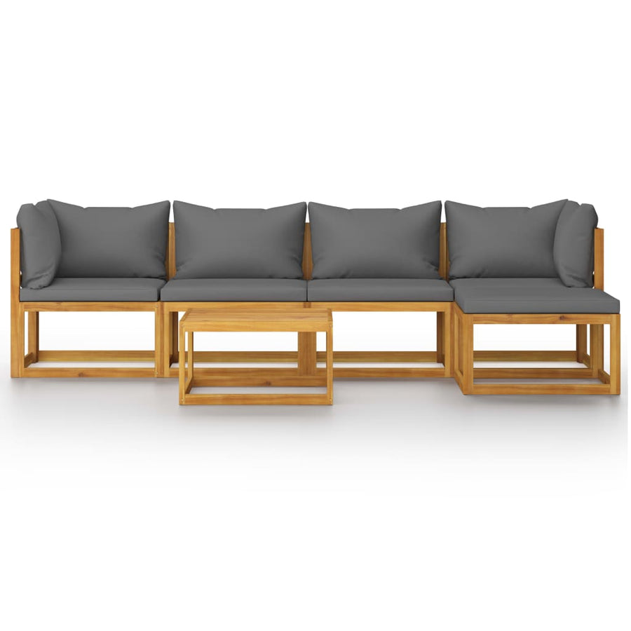 6-Delige Loungeset Met Kussens Massief Acaciahout Donkergrijs 2x midden + 2x hoek + voetensteun + Tafel