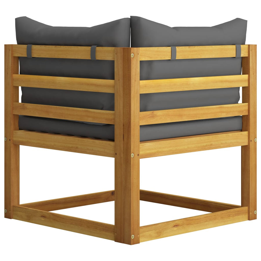 6-Delige Loungeset Met Kussens Massief Acaciahout Donkergrijs 2x midden + 2x hoek + voetensteun + Tafel
