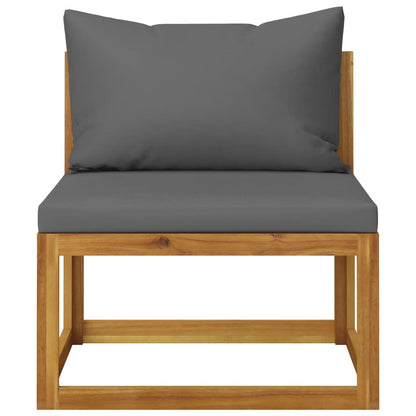 6-Delige Loungeset Met Kussens Massief Acaciahout Donkergrijs 2x midden + 2x hoek + voetensteun + Tafel