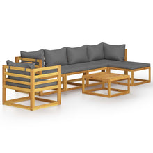 7-Delige Loungeset Met Kussens Massief Acaciahout Donkergrijs 2x hoek + 2x midden + Fauteuil + voetensteun + Tafel
