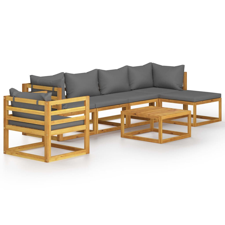 7-Delige Loungeset Met Kussens Massief Acaciahout Donkergrijs 2x hoek + 2x midden + Fauteuil + voetensteun + Tafel
