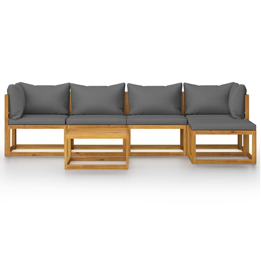 7-Delige Loungeset Met Kussens Massief Acaciahout Donkergrijs 2x hoek + 2x midden + Fauteuil + voetensteun + Tafel