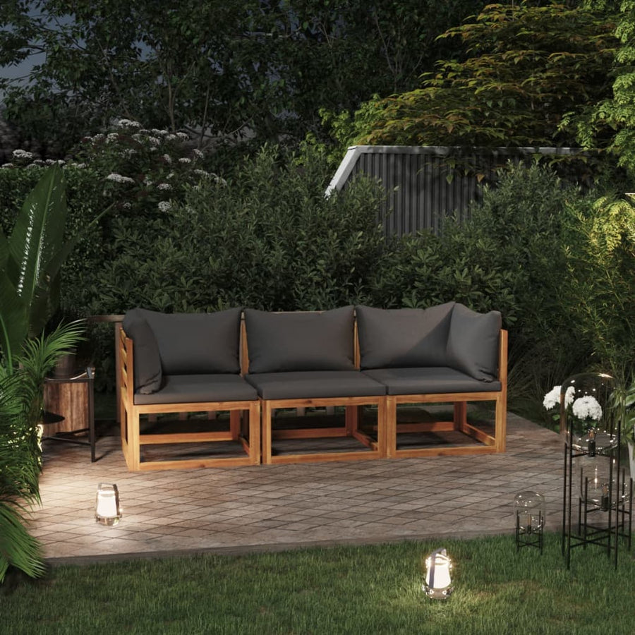 Tuinbank 3-Zits Met Kussen Massief Acaciahout Donkergrijs 2x hoek + midden