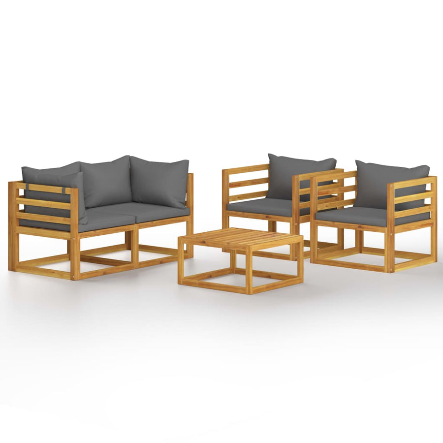 5-Delige Loungeset Met Kussens Massief Acaciahout Donkergrijs 2x hoek + 2x Fauteuil + Tafel