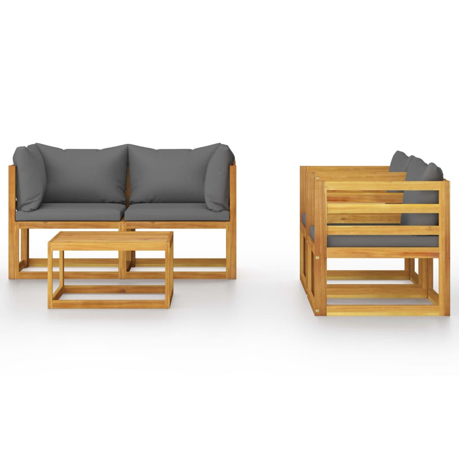 5-Delige Loungeset Met Kussens Massief Acaciahout Donkergrijs 2x hoek + 2x Fauteuil + Tafel