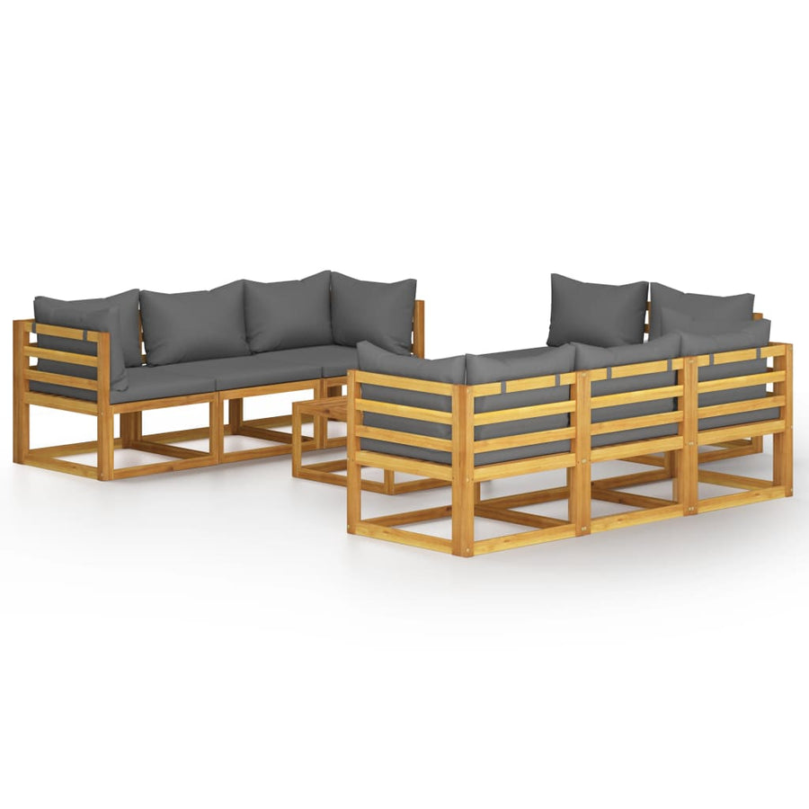 9-Delige Loungeset Met Kussens Massief Acaciahout Donkergrijs 4x hoek + 4x midden + Tafel