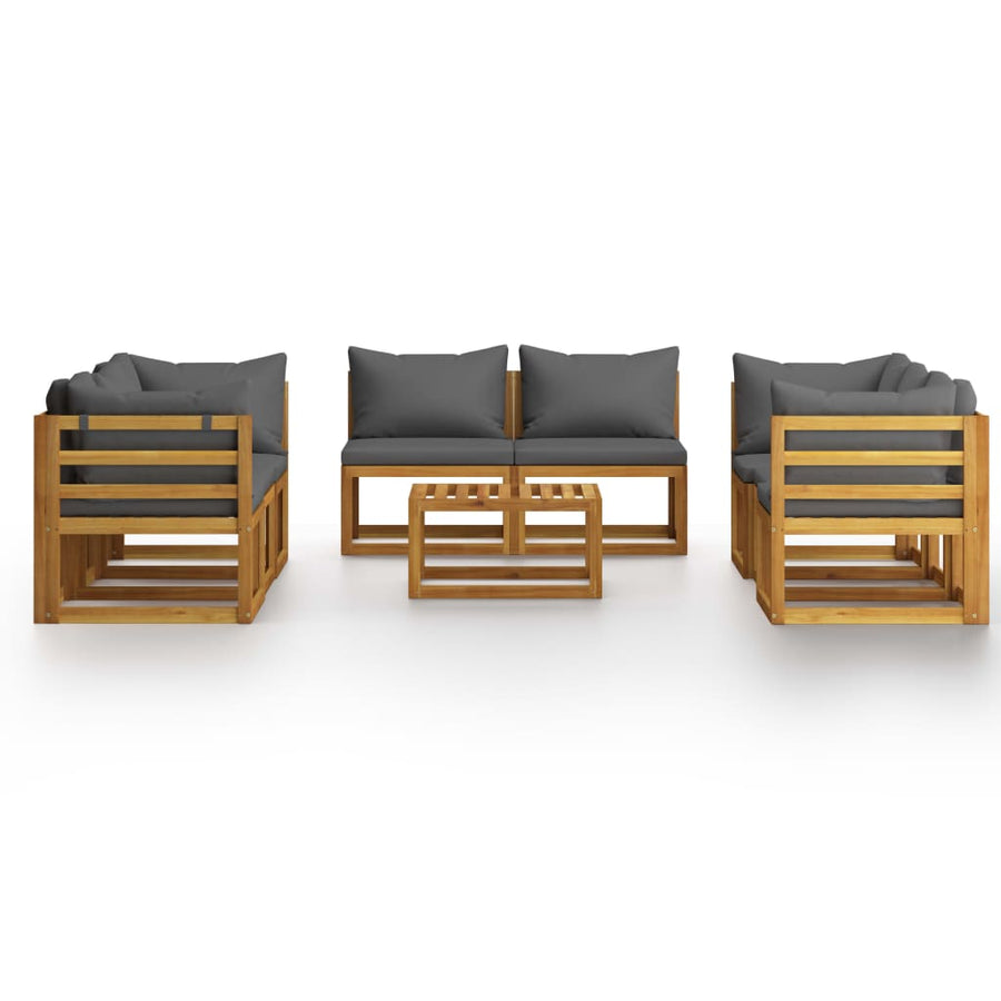 9-Delige Loungeset Met Kussens Massief Acaciahout Donkergrijs 4x hoek + 4x midden + Tafel