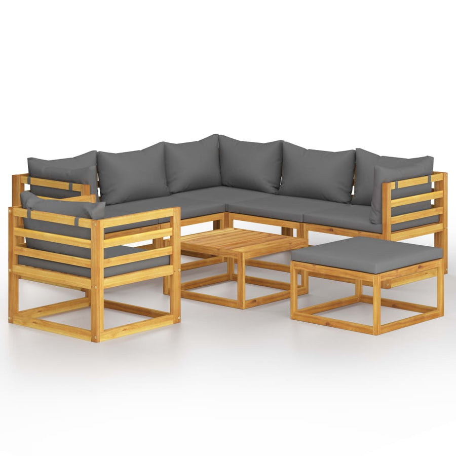 8-Delige Loungeset Met Kussens Massief Acaciahout Donkergrijs 3x hoek + 2x midden + Fauteuil + voetensteun + Tafel