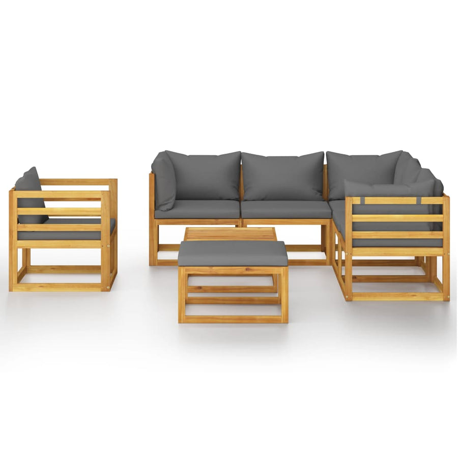 8-Delige Loungeset Met Kussens Massief Acaciahout Donkergrijs 3x hoek + 2x midden + Fauteuil + voetensteun + Tafel