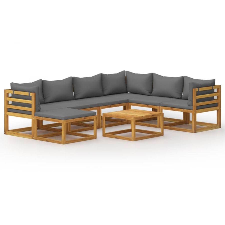 8-Delige Loungeset Met Kussens Massief Acaciahout Donkergrijs 3x hoek + 3x midden + voetensteun + Tafel