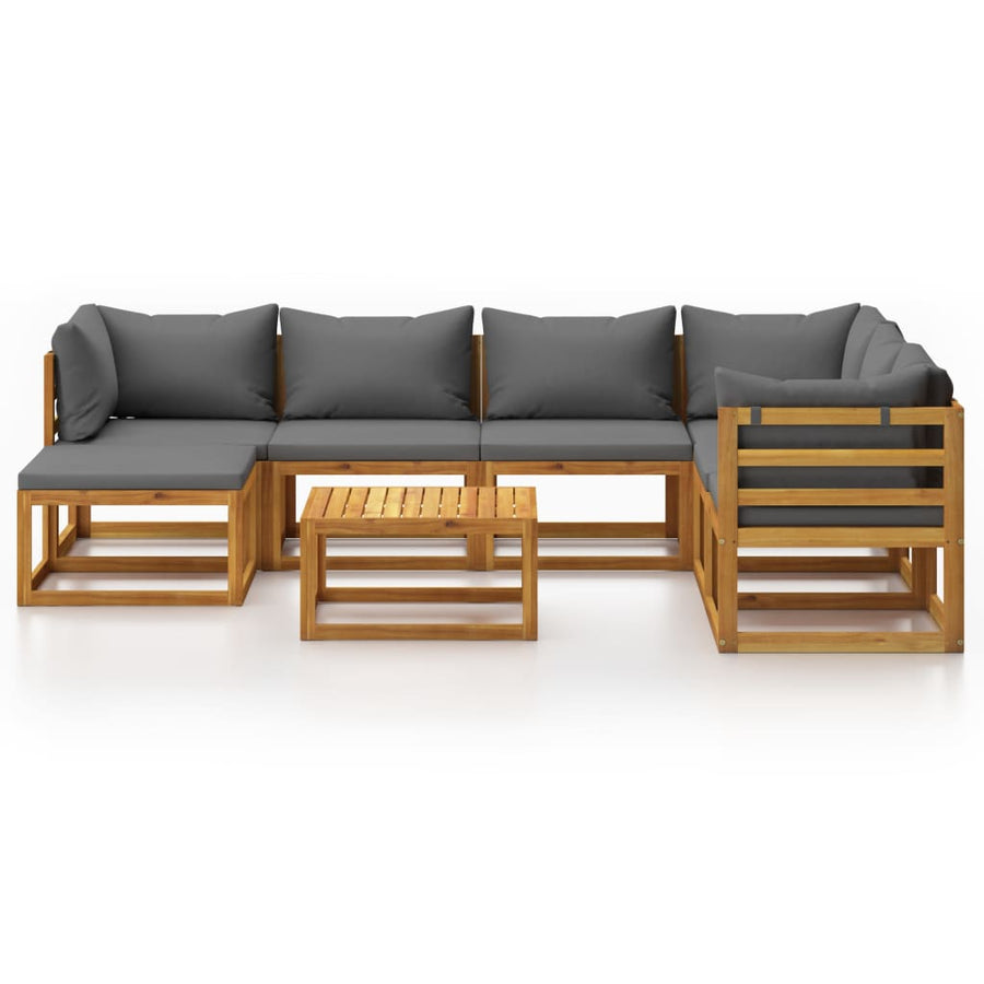 8-Delige Loungeset Met Kussens Massief Acaciahout Donkergrijs 3x hoek + 3x midden + voetensteun + Tafel